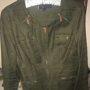Anne Klein jacket in Olive w/leather detailing.
